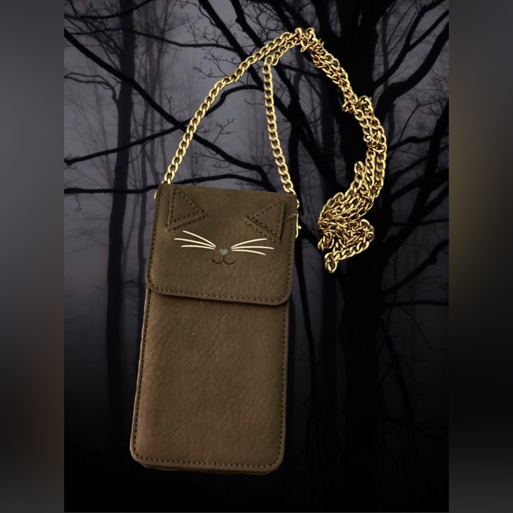 gray cat cross body phone purse